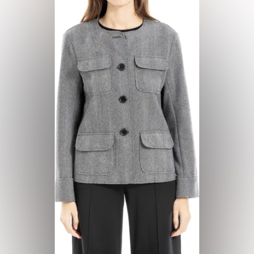 Max Studio Collarless Herringbone‎ Jacket Size S Women’s Black Grey